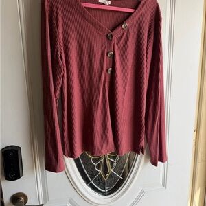 Maurices Ribbed Long-Sleeve Henley Top in Dusty Rose